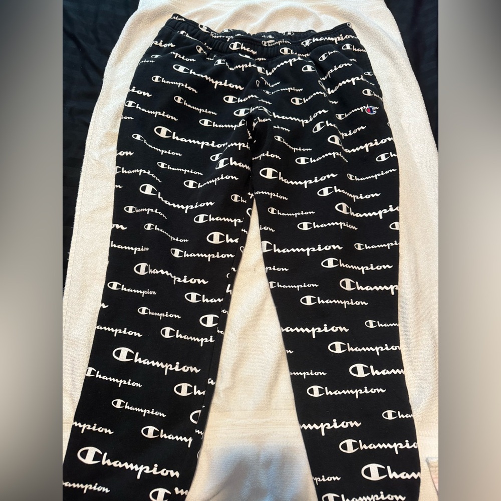 Champion men’s Black and White Logo Sweatpants